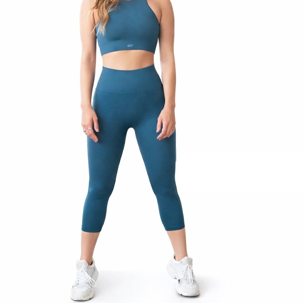 SET ACTIVE SculptFlex Leggings 23" Cropped Hi-Rise Seamless Teal Women's Small